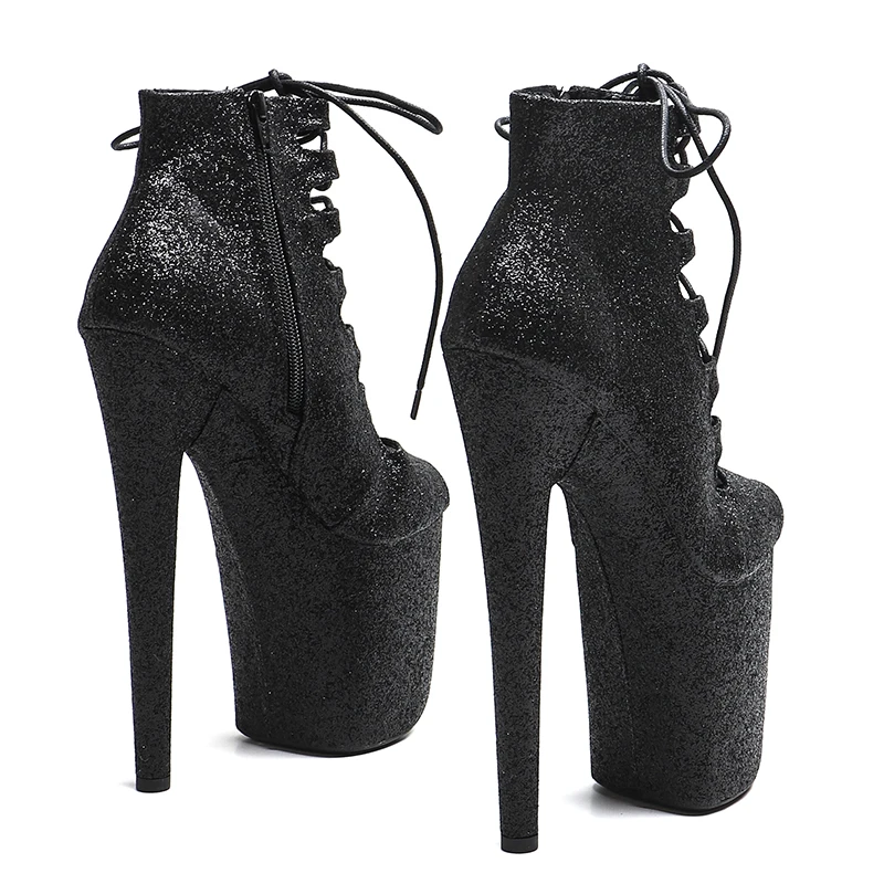 Leecabe 20cm/8inches Glitter Upper Ankle Boots Open Toe High Heel platform Pole Dancing boots