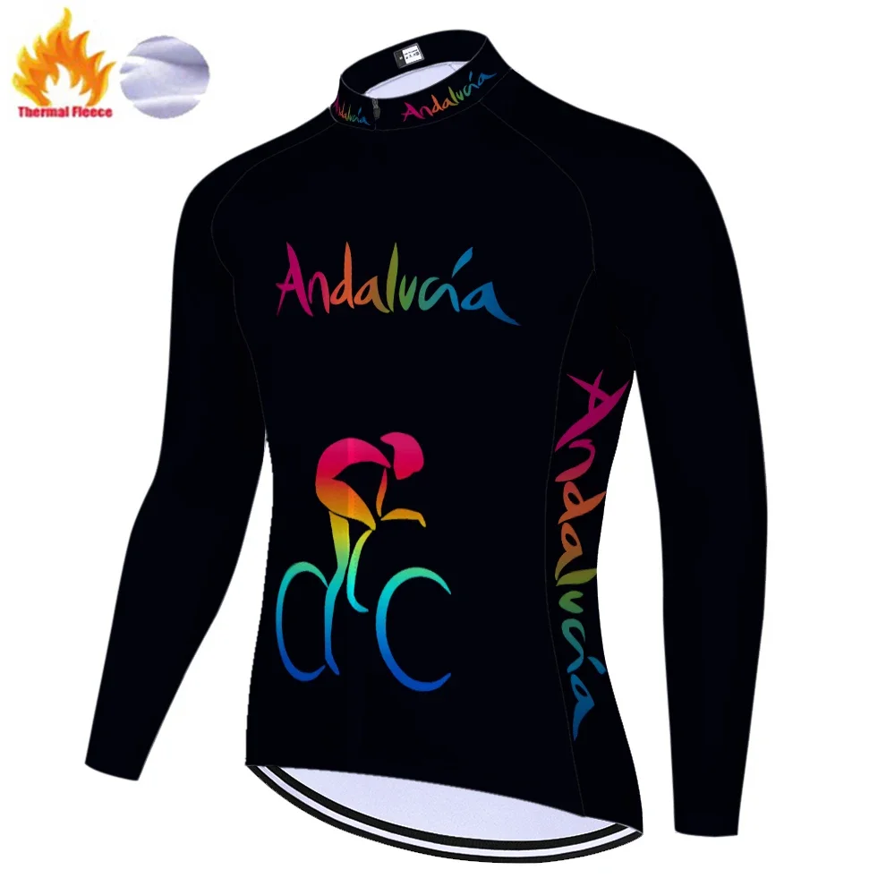Spain Team Black ANDALUCIA Winter Thermal Fleece maillot ciclismo hombre cycling jersey mtb shirt bicycle clothing bike jacket Spain Team Black ANDALUCIA Winter Thermal Fleece maillot ciclismo hombre cycling jersey mtb shirt bicycle clothing bike jacket