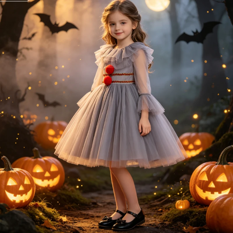 Halloween-Kleidung Mädchen Tüll Joker Cosplay Prinzessinnen-Kostüme Kinder Horrorfilm Clown Geburtstag Bühnenauftritt Cosplay-Kleid