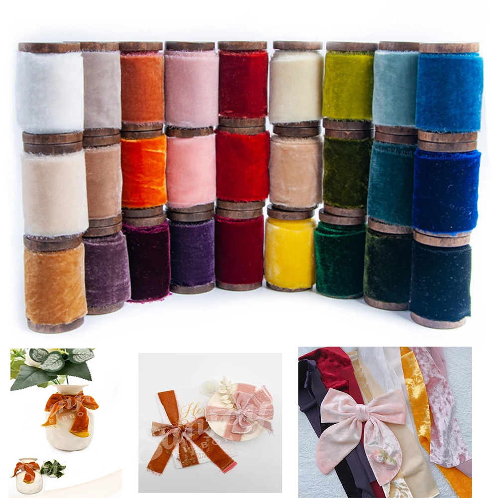 

Velvet Ribbon Frayed Edge Trim 4/6cm Handmade Fringe Ribbons Diy Cake Bouquets Wedding Birthday Decorations Without Wood Spool
