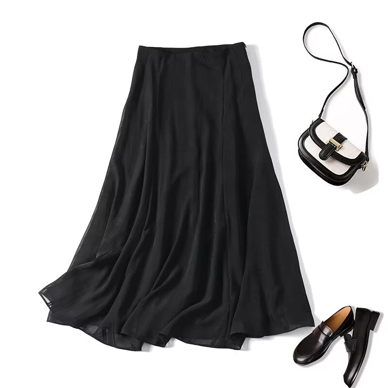 

YENKYE New Commuting Style High Waist Black Skirt For Women Elegant A-line Midi Spring Autumn Skirts High Street faldas mujer