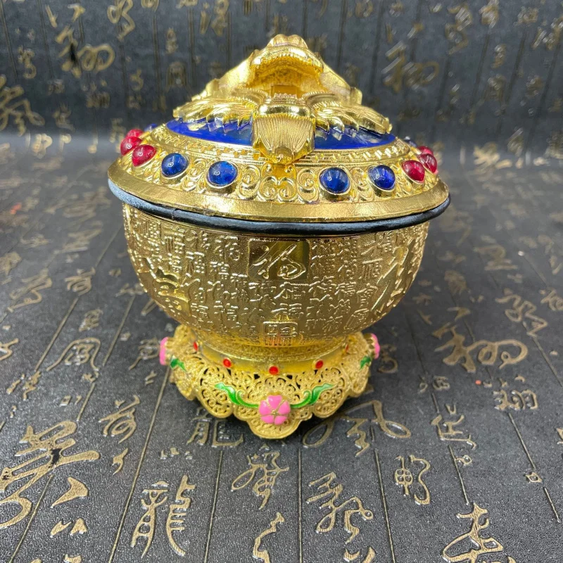 New Vintage Style Painted Gemstone Inlaid Alloy Faucet Bowl Craft Ornament