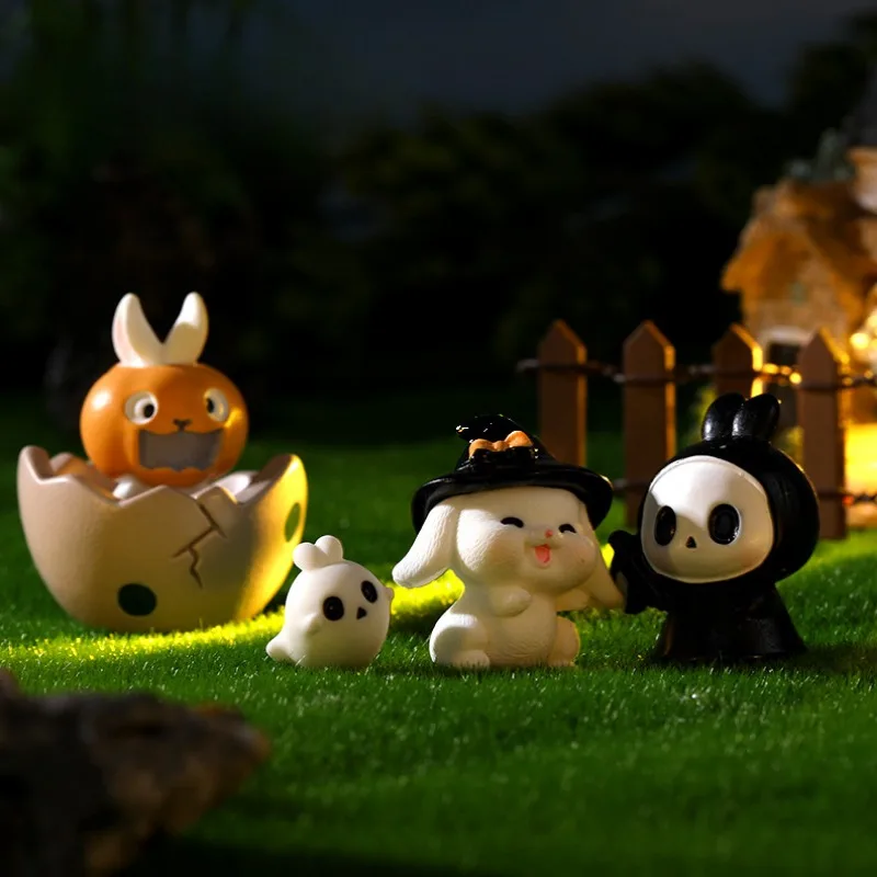 Kawaii Halloween Rabbits Mini Decorations Bonsai Ornament Living Room Home Decor Resin Craft Kids Toy Figurines Miniatures