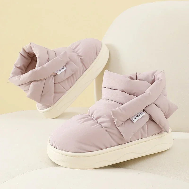 Platform Women Snow Boots Warm Thicken Plush Waterproof Boot for Couples 2024 Winter Non Slip Thick Bottom Cotton Shoes