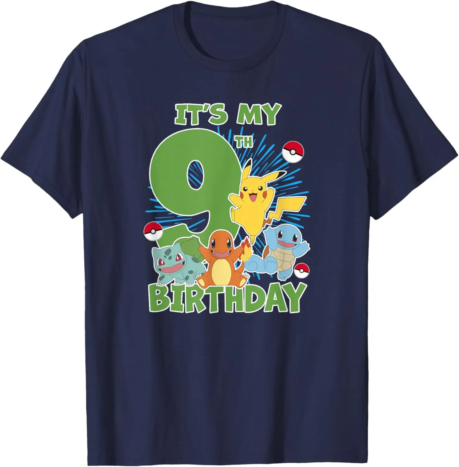 Pokémon It's My 9th Birthday Kanto Starters Celebration T-Shirt S-6XL