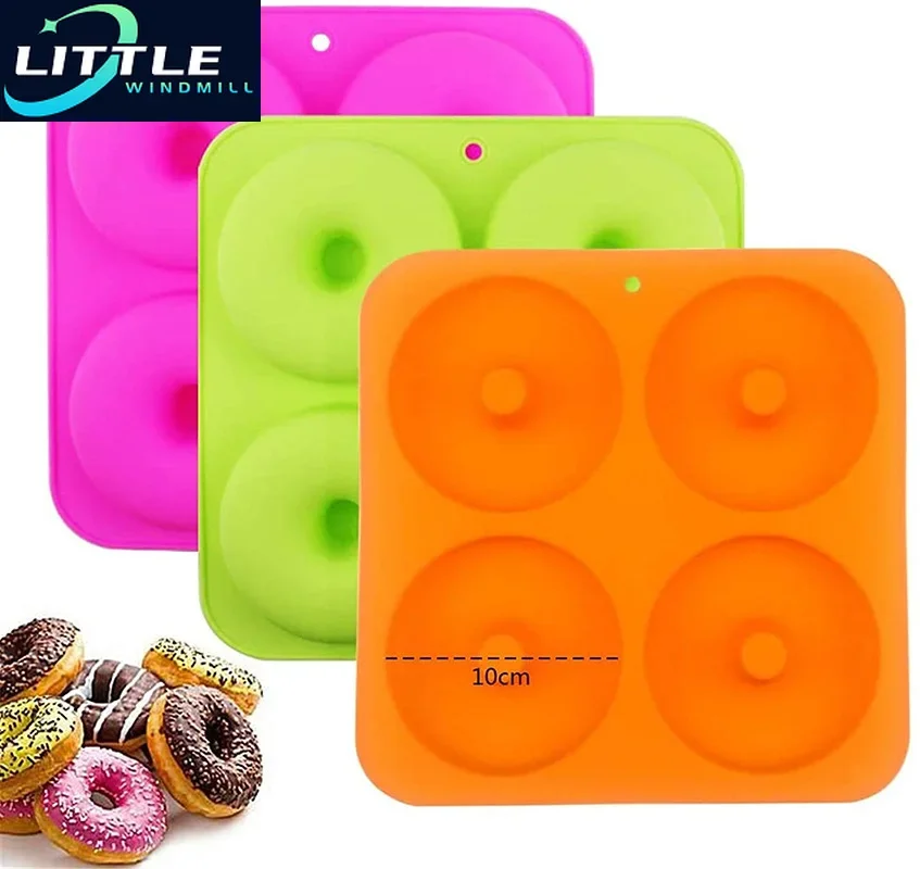 4 Holes Cake Mold 3D Silicone Doughnut Molds Non Stick Bagel Pan Pastry Chocolate Muffins Donuts Maker Kitchen Accessories Tool