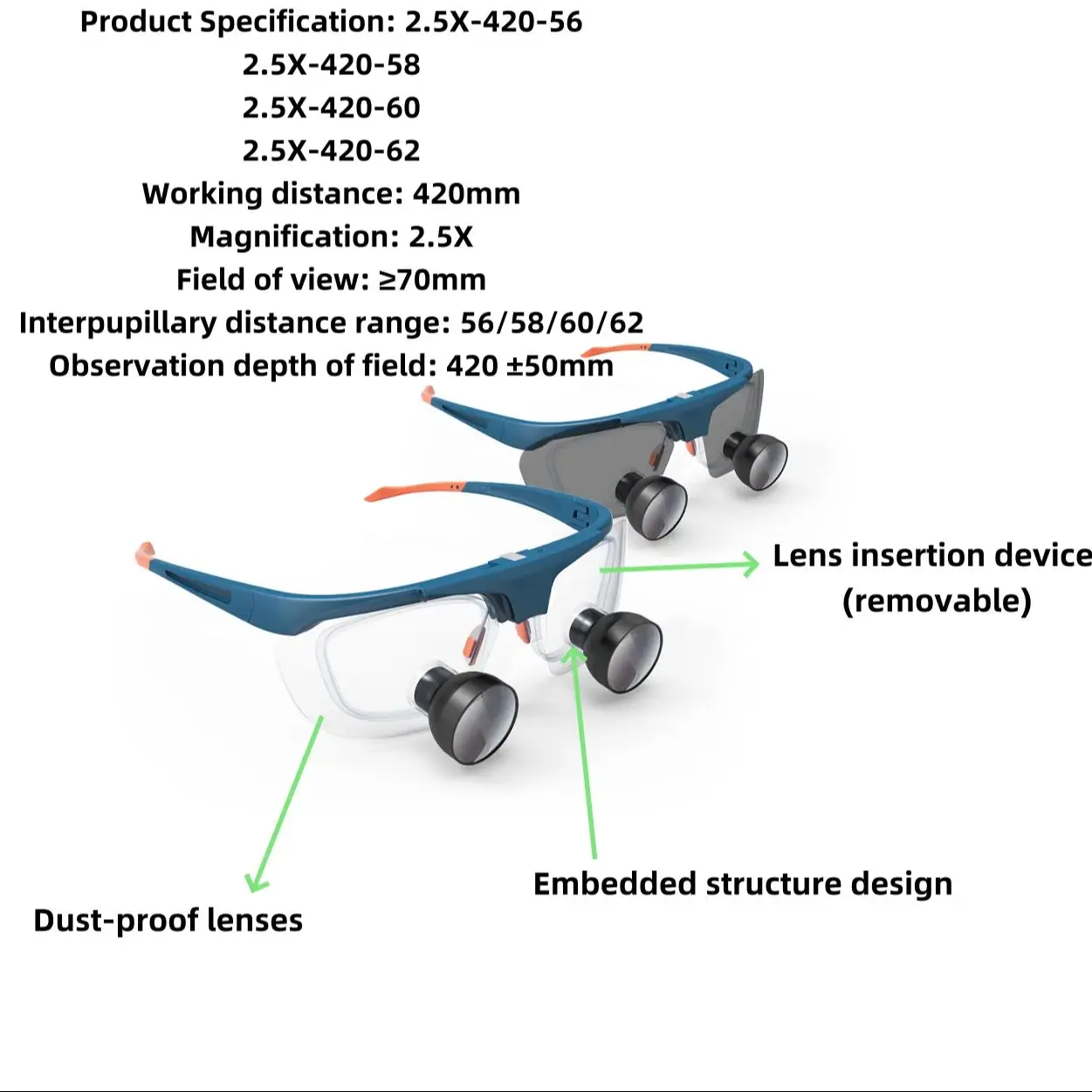 Новейшие стоматологические хирургические лупы TTL 2,5X, настраиваемая встроенная лупа Galileo, сверхлегкая, 106 г, регулируемый IPD 56-62 мм Новейшие стоматологические хирургические лупы TTL 2,5X, настраиваемая встроенная лупа Galileo, сверхлегкая, 106 г, регулируемый IPD 56-62 мм