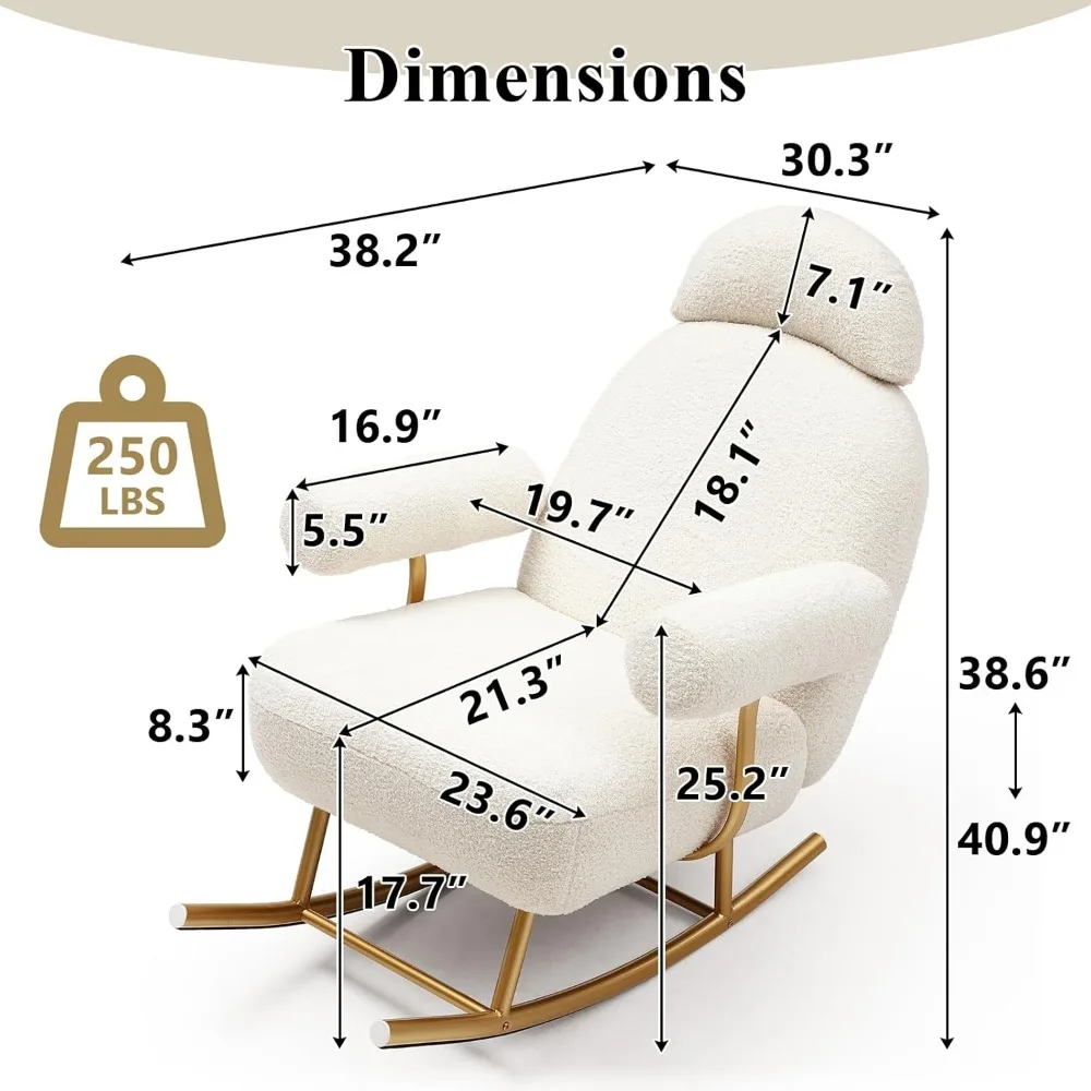 Rocking Chair, Modern Sherpa Upholstered Fabric Glider Rocker,Comfy Armchair with High Backrest, Leisure Sofa Chairs