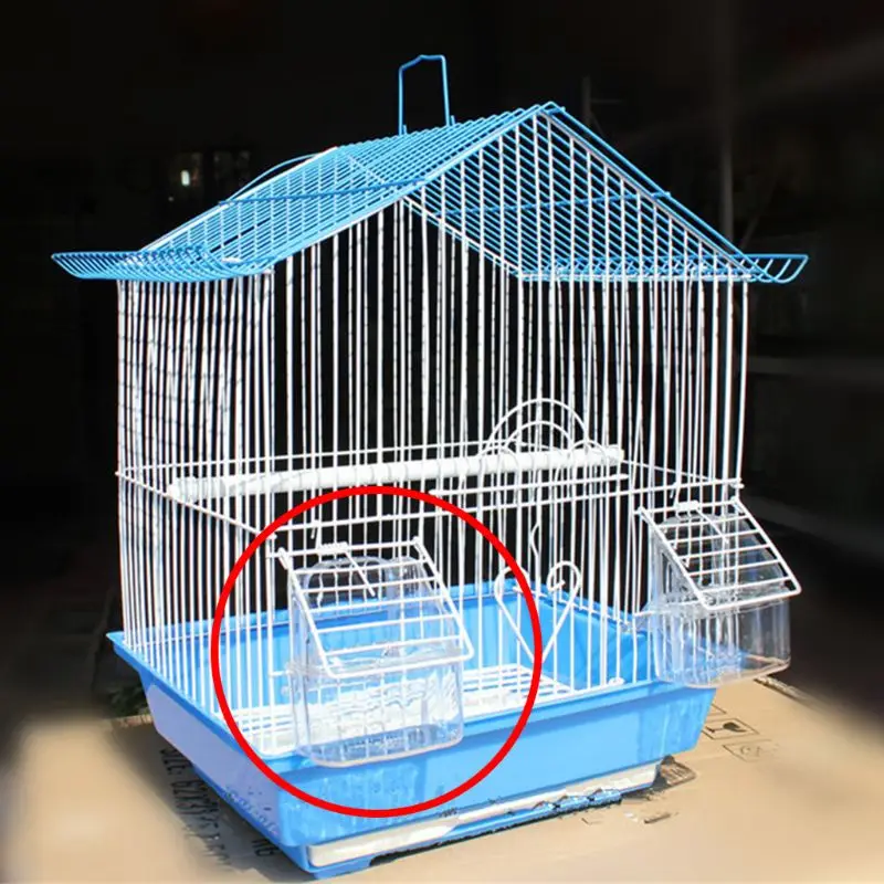 Bird Feeder for Cage Hanging Parakeet Food Water Container Cockatiel Feeding Plastic Box Transparent with Perch B03E