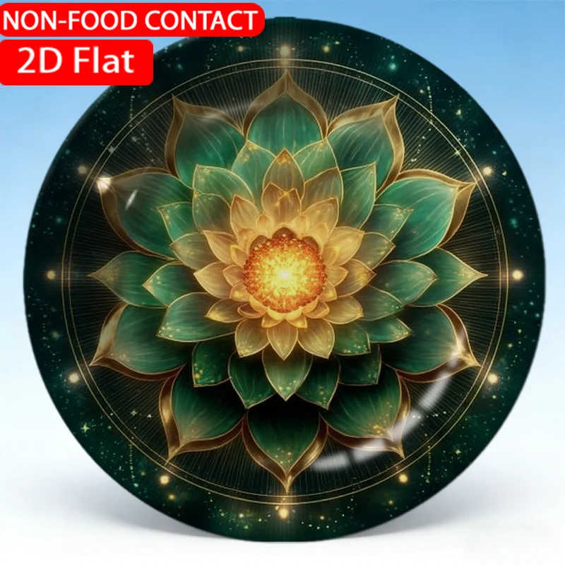 1pc Elegant Ceramic Decorative Plate- Mandala Lotus Green Theme Design Non-Food Contact, Home Desk Ornaments, Living Room And