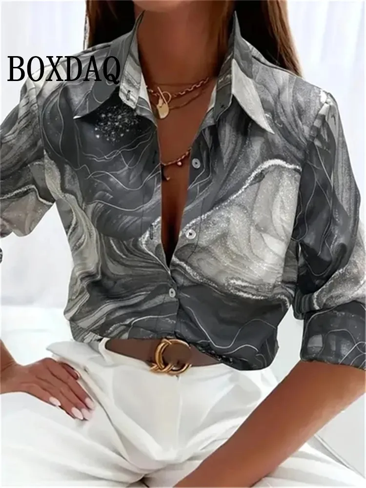 2024 Luipaard Print Patroon Revers Knop Vrouwen Shirt 3D Gedrukt Casual Mode Lange Mouw Knop Shirts Nieuwe Lente Kleding top