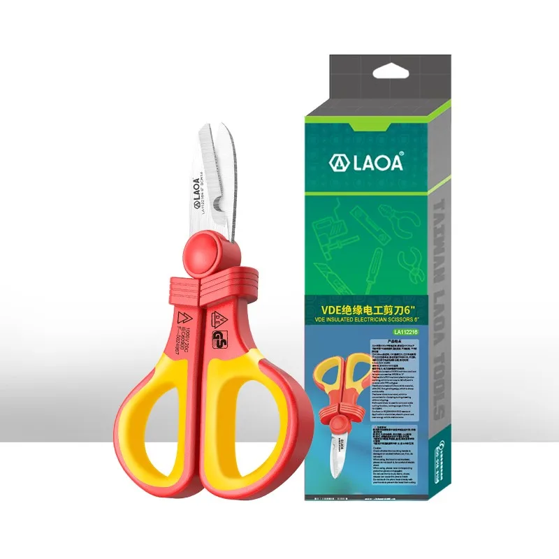 LAOA VDE Electrician Scissors 1000V Insulated Cable Cutter Wire Curved Stainless Nippers Household Shears Crimping Tools