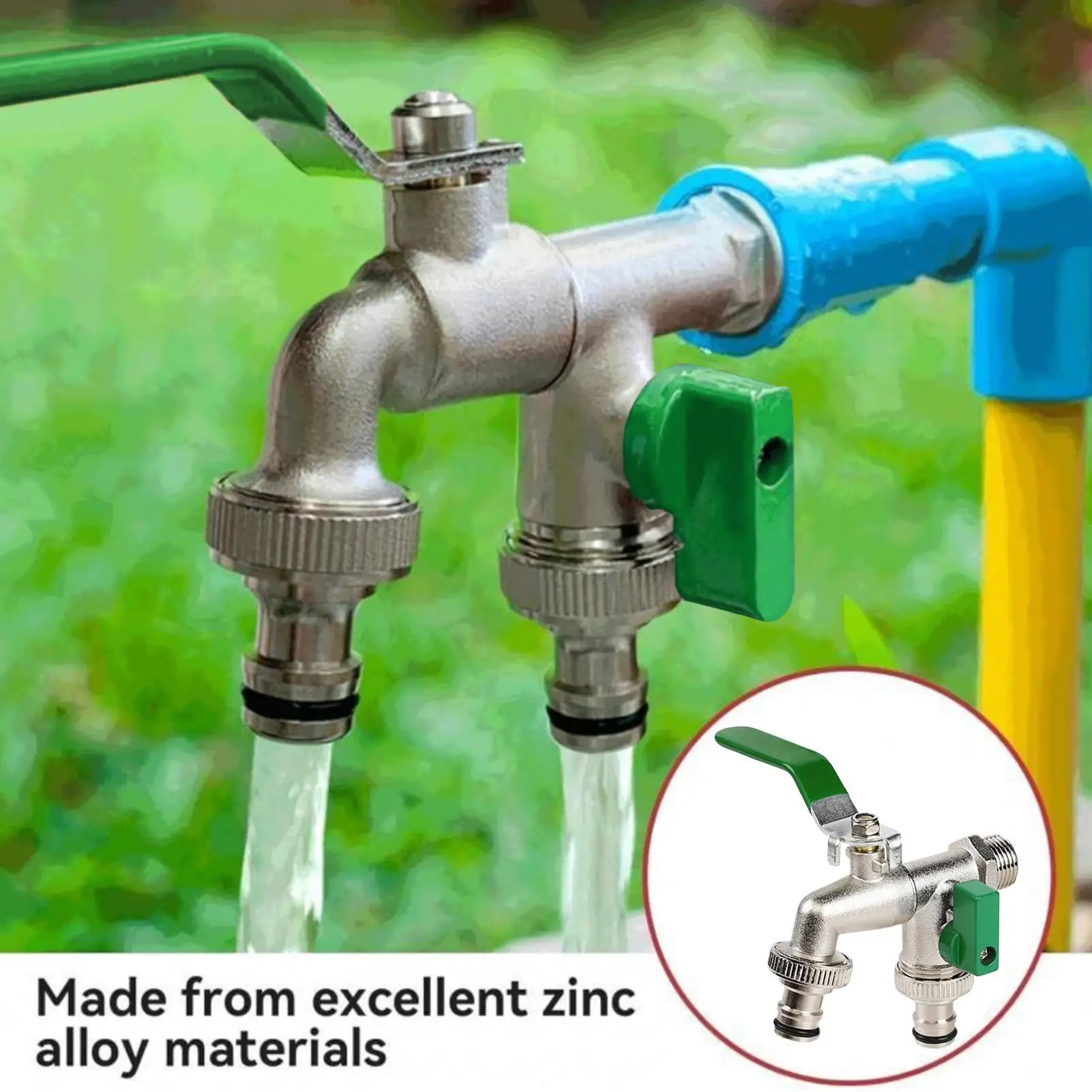Garden Hose Splitter 2 Way Heavy Duty Two Way Garden Hose Splitter Water Spigot Metal Zinc Alloy Double outlet garden faucet