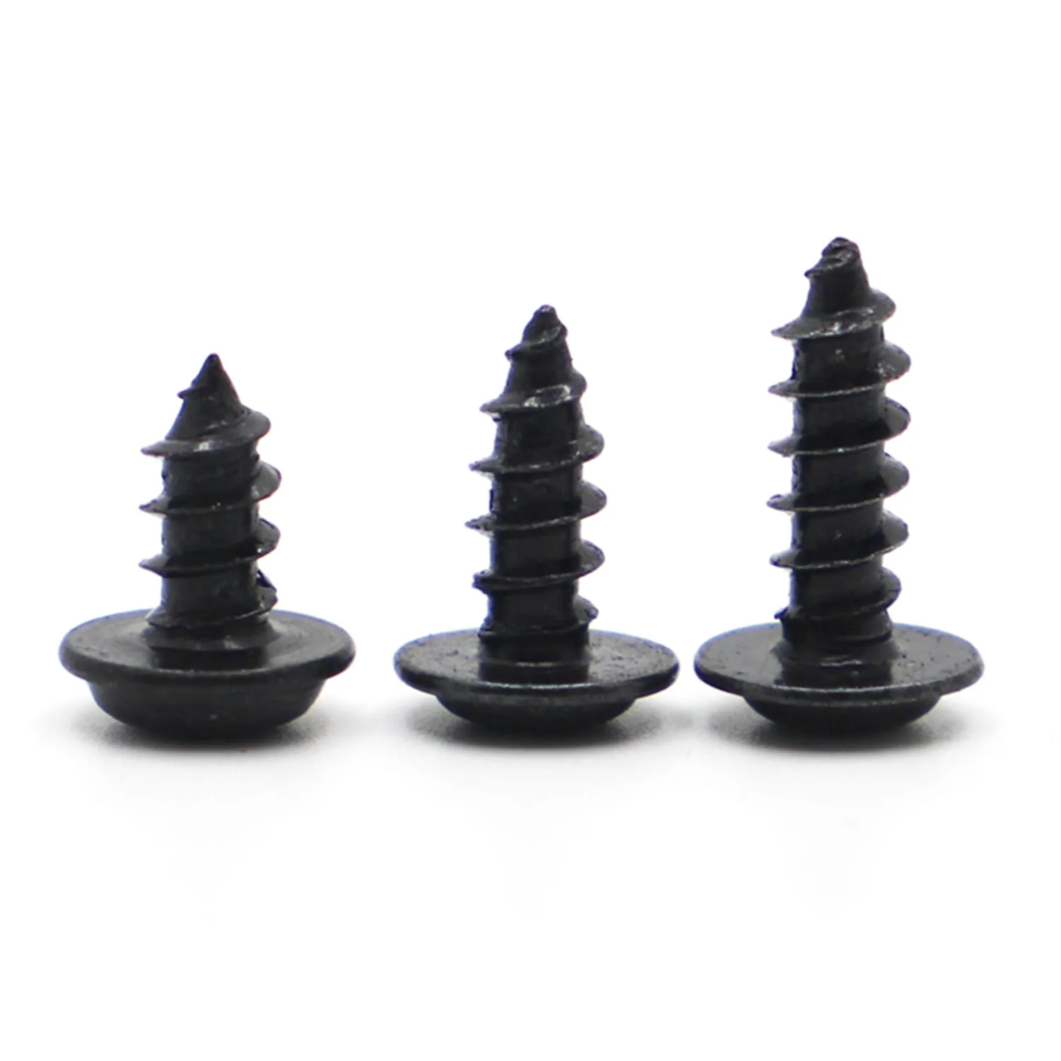 20-100pcs PWA Black Carbon Steel Phillips Round Head Screw M1.4 M1.7 M2 M2.3 M2.6 M3 M4 Self-tapping Screws With Pad