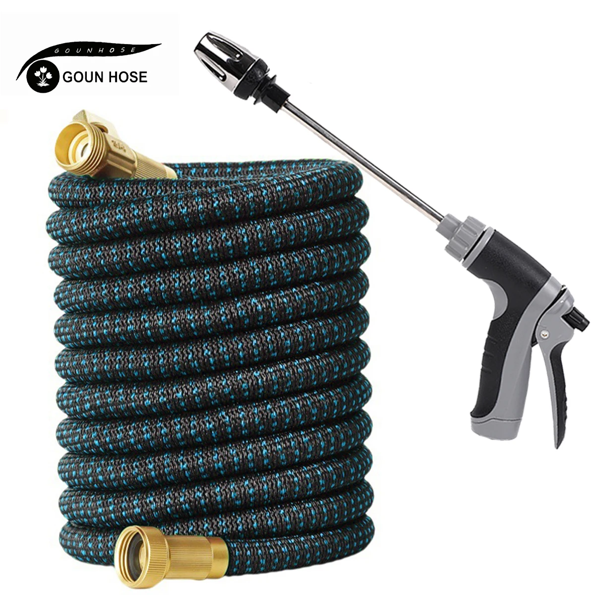 

Expandable Garden Hose Magic Bimetallic Joint 3/4 High-Pressure Car Hose Water Gun Set, Outdoor Irrigation Tool GOUN HOSE