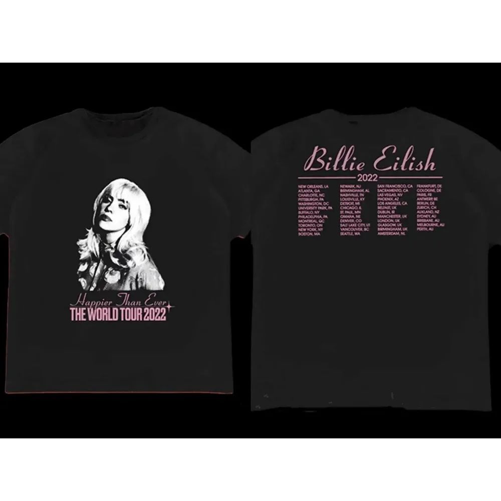 B-Billie Eilish 2024 Tour Concert T-shirt Hip Hop Tshirt O-Neck Short Sleeves Casual Fashion Men Women Luxury High Quality Tees