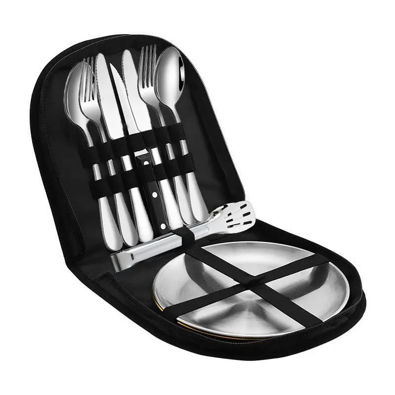 Outdoor Camping Picnic Bag Stainless Steel Tableware Set Bag Oxford Cloth Folding Portable Storage Bag