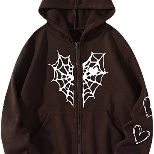 2023 automne hiver ex toile d'araignée coeur imprimé fermeture éclair Fce doublé chaud à capuche ouvert Cardigan Jaet femmes Sle