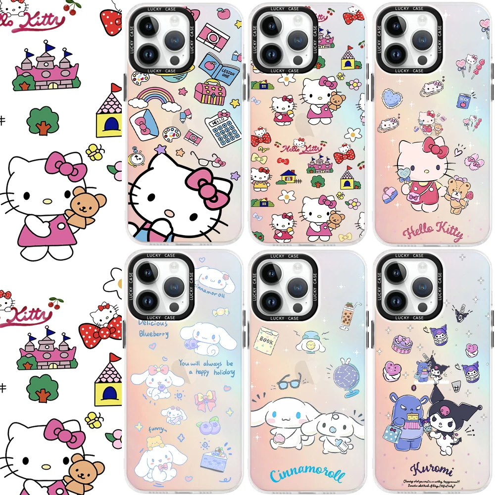 

Hello Kitty Cinnamoroll Phone Case for Samsung Galaxy S24 S23 S22 S21 S20 FE Ultra Plus M53 5G Matte Aurora Laser Gradient Cover