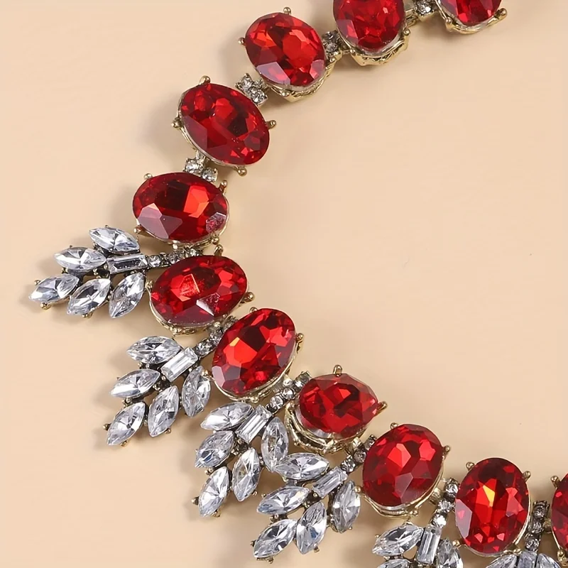 Vedawas 3pcs/set Geometric Rhinestones Necklace earring set,Shiny luxurious wedding party women accessories set
