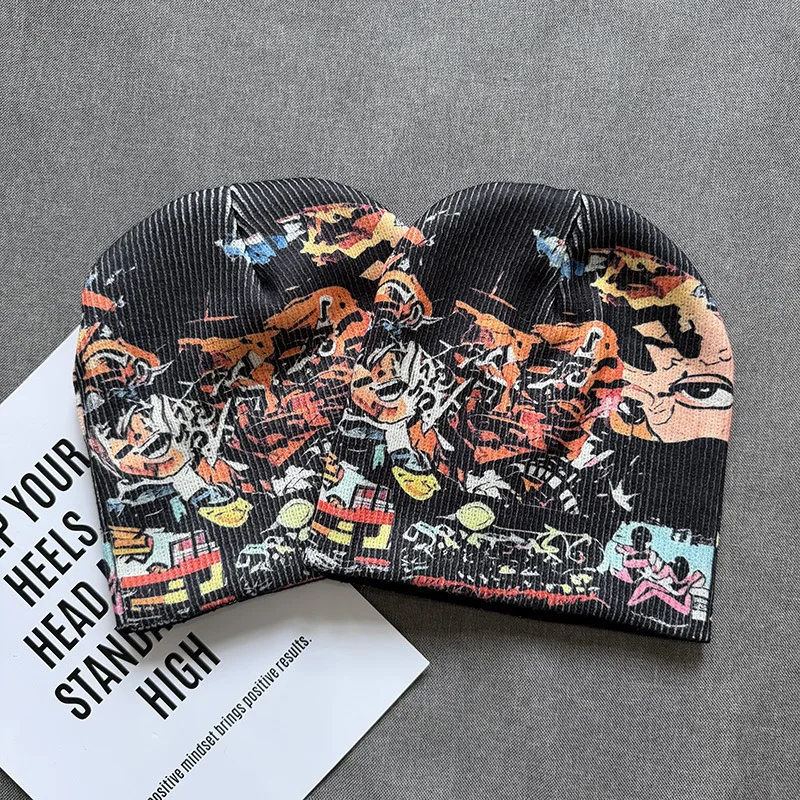 2026 autumn and winter new styles for men and women, trendy high street retro ins color printed pullover hat, fashionable hat