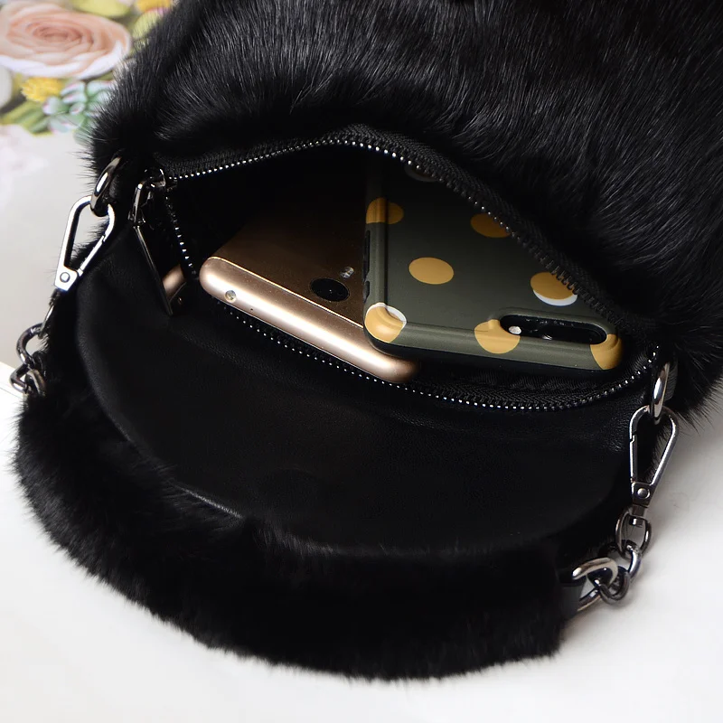 Mink Fur Bags For Women Winter Ladies Handbags Real Fur Single Shoulder Bags Female Fluffy Fur Bucket Bag Evening Party Clutch