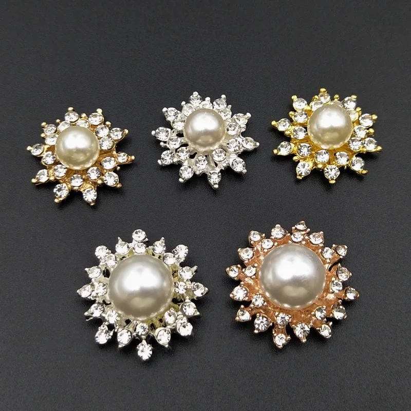 

Rhinestone Snowflake Embellishments with Pearl 20pcs DIY Accessory Wholesale Gold Plated Metal Ornaments for Jewelry Accessories