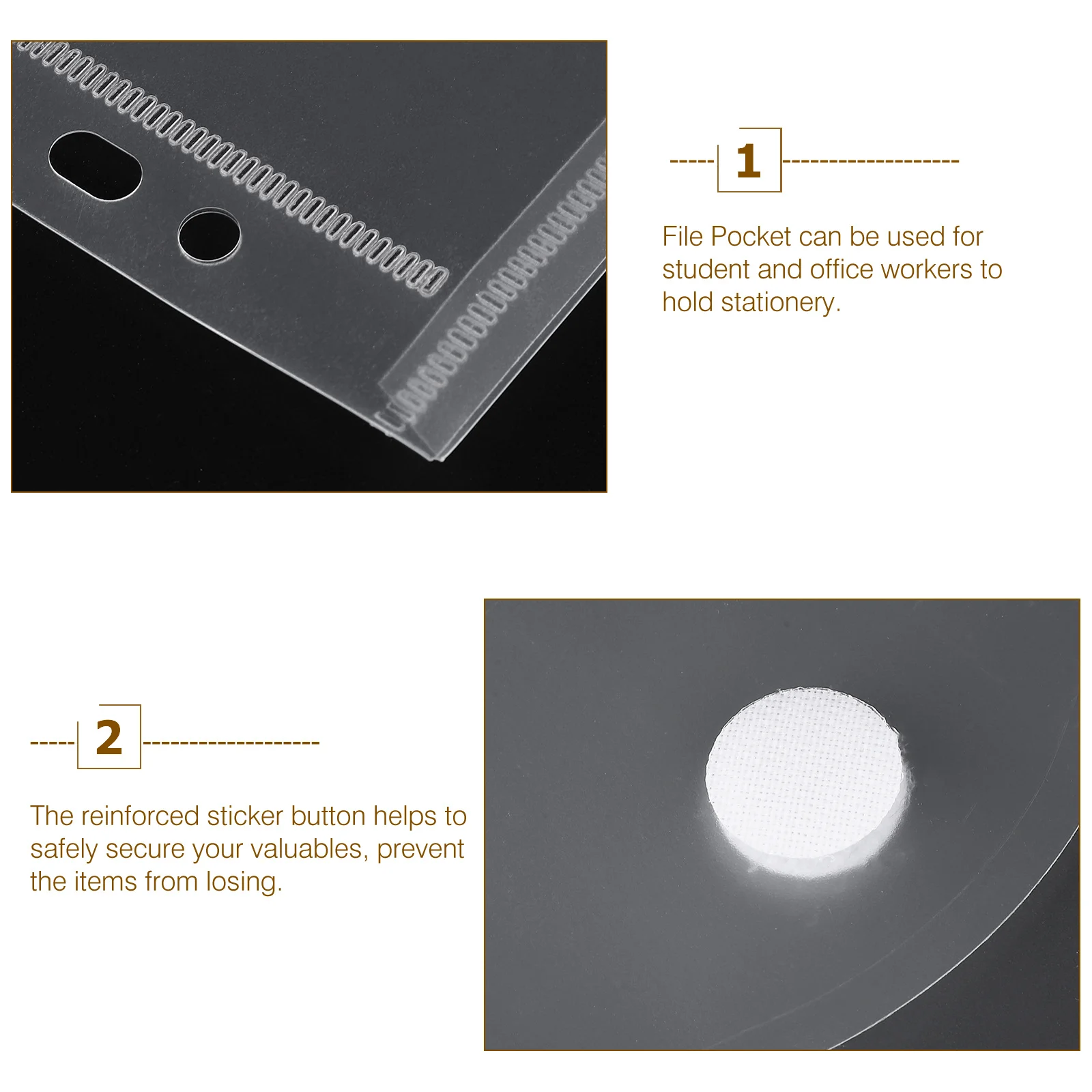 

4Pcs Document A4 File Pocket Transparent Sticker Button Design Plastic Pouches for Office School Stationery Storage Organizer