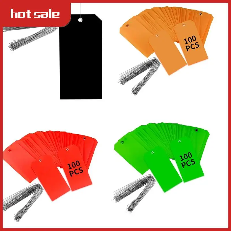 

100 Pieces 4 3/4Inch X 2 3/8Inch Plastic Shipping Tags With Wires Blank Labeling Tags Waterproof Hang Tags (Orange) Easy To Use