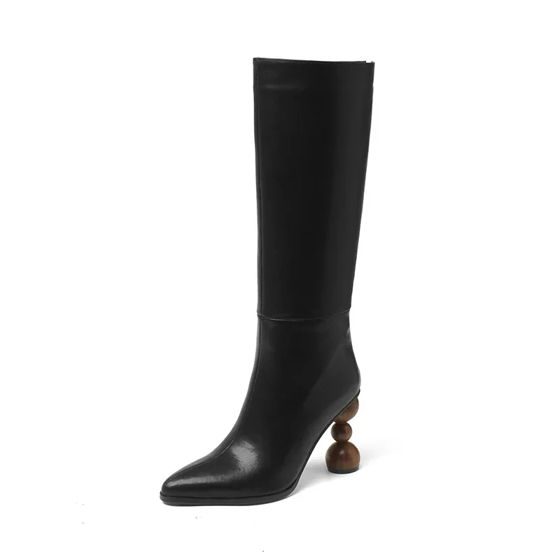 

High Boots Ladies Slip On European Style Designer Shoes Elegant Heel Winter Mid Calf Boots Pointed Toe Spring Autumn Sexy Boots