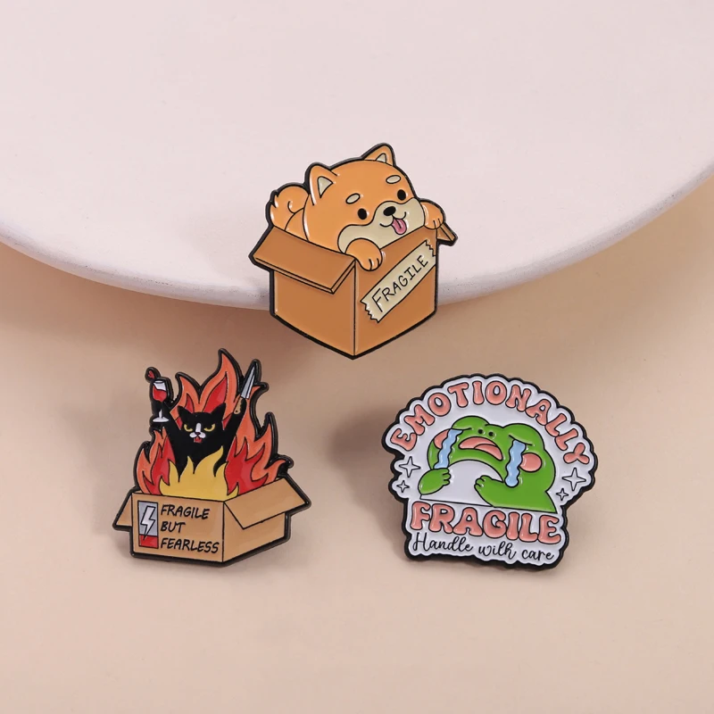 ADHD Awareness Collection Enamel Pins Anti-depression Cat Dog Books Brooch Lapel Badge Fragile Animal Quotes Jewelry Gift view 4