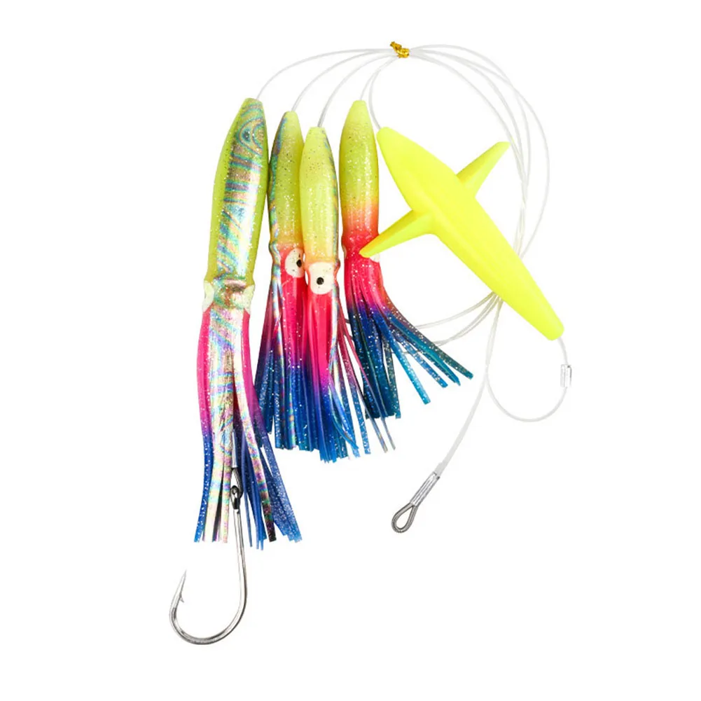 Saltwater Fishing Teaser Rigged Lure Trolling Fishing Color Green, Yellow, White, Blue, Red, Black Teaser Rigged Squid Lure