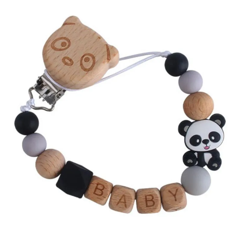 Personalized Pacifier Clip With Name Cartoon Panda Silicone Beads Baby Gifts BPA Free Teething Toys
