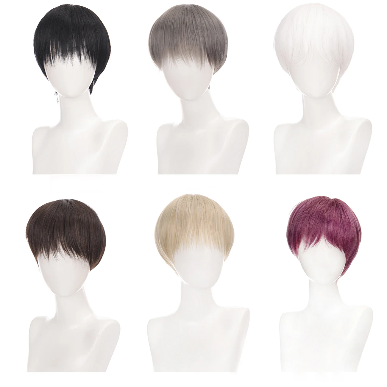 Synthetic Male Cosplay Wigs With Bangs Short Straight Blonde Black Blue White Red Hair Halloween Anime Cosplay Wig For Man Women