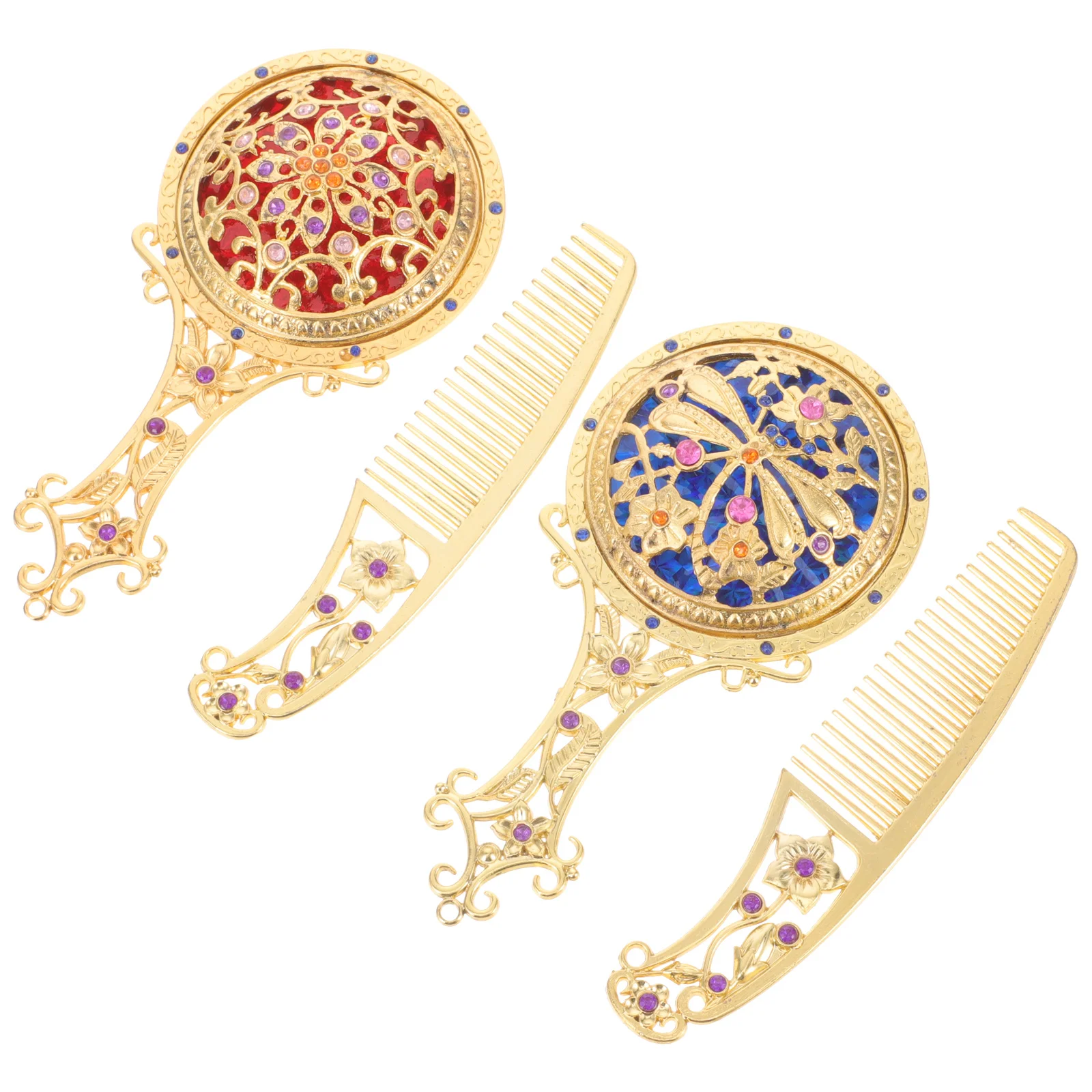 مجموعة واحدة من مشط المرآة المحمولة بنمط عتيق، مرآة مكياج خفيفة الوزن ومحمولة للسفر والحفلات والهدايا للنساء