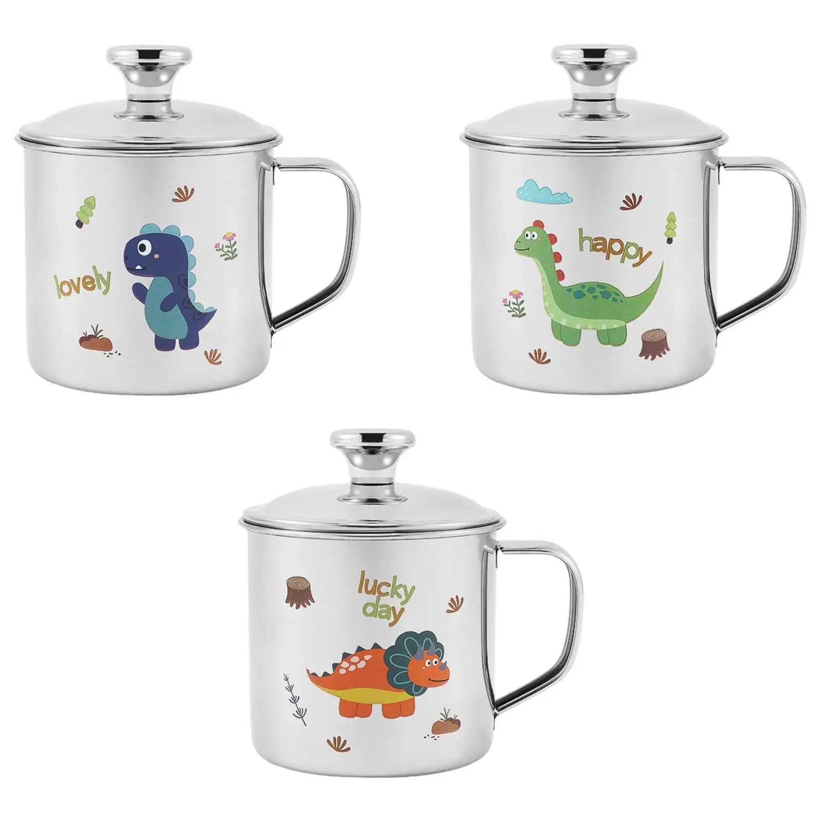 Children Cartoon Cup 250ml with Lid Stainless Steel Easy Clean Cereal Mug Water Cup for Fruit Milk Latte Coffee Cappuccino Boys