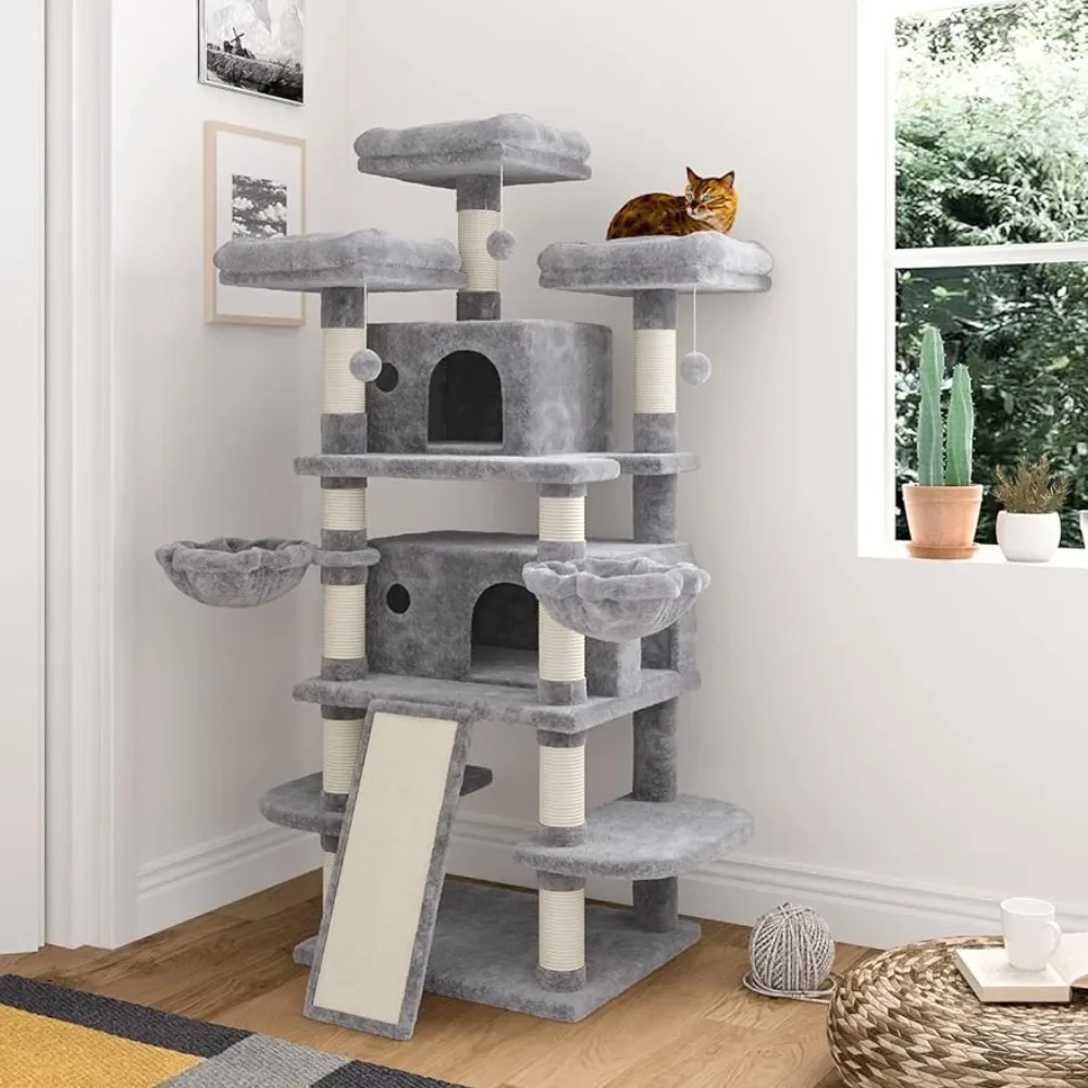 Cozy Plush Perches/Sisal Scratching Posts and Hammocks, 68 Inches Multi-Level Cat Tree for Large Cats/Big  Tower with Cat Condo