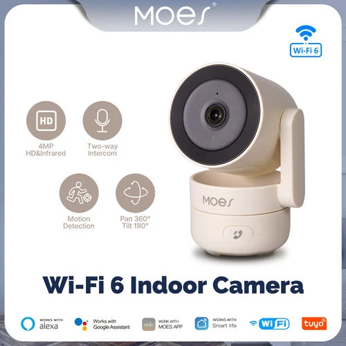 Imagen 1 del producto MOES Tuya Wi-Fi 6 Smart Indoor 4MP HD cámara de seguridad Pan/Tilt seguimiento de movimiento y detección de sonido Monitor de visión nocturna infrarroja