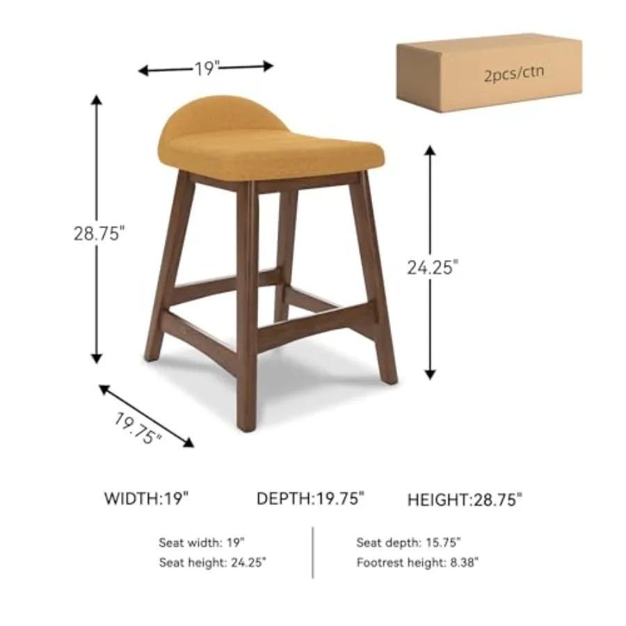 Lyncott Contemporary 24.25" Seat Height Counter Height Upholstered Bar Stool with Foam Cushion 2 Count Mustard Fabric Solid Har
