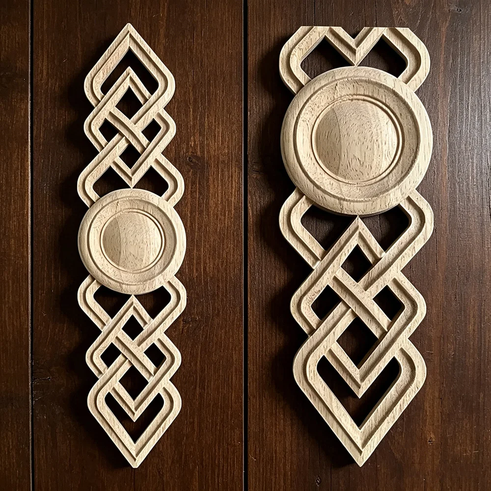 

4PCS Wood Carving Decal Bed Windows Wooden Miniatures Unpainted Furniture Cabinet Decorative Figurines Applique Home Decoration