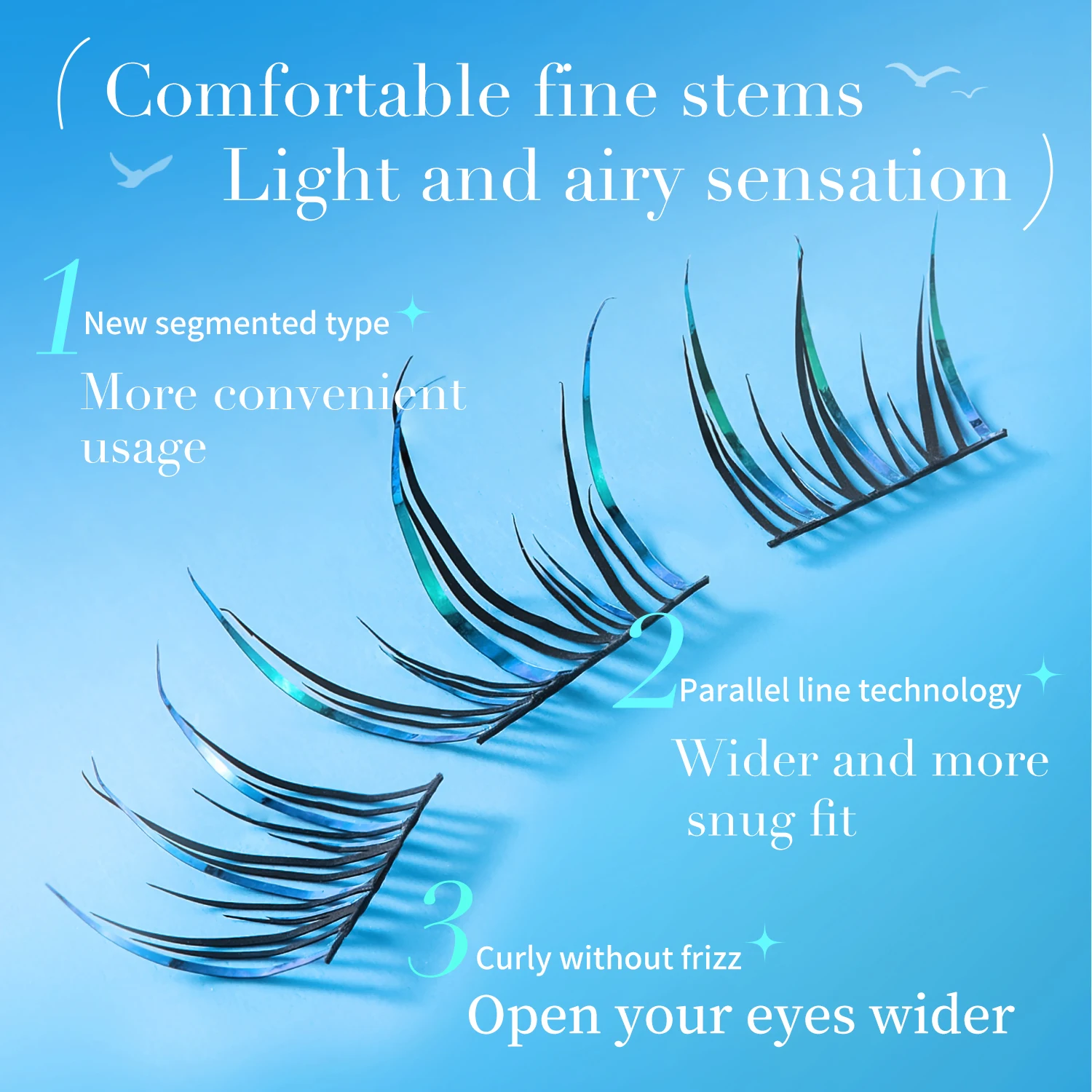 Blue Tears False Eyelashes Natural Single Cluster Curled Dense Segmented Upper Lashes Artificial Volume Makeup
