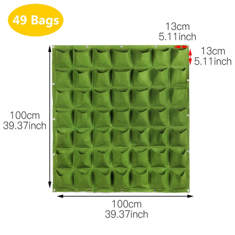 49 Pockets Hanging Pots Vertical Wall-mounted Planting Bags Flower Plant Bag Nursery Bags Garden Supplies Jardinage Yard D1