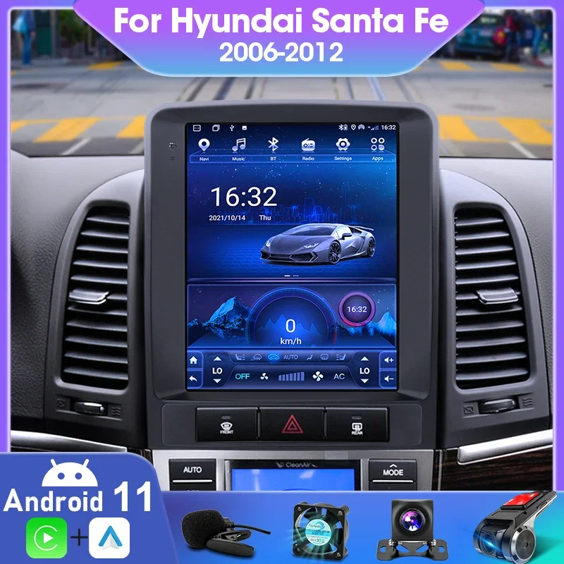 Radio samochodowe 2 Din Android 12 Multimedialny odtwarzacz wideo do Hyundai Santa Fe 2 2006-2012 Nawigacja GPS Carplay Auto Stereo RDS DSP