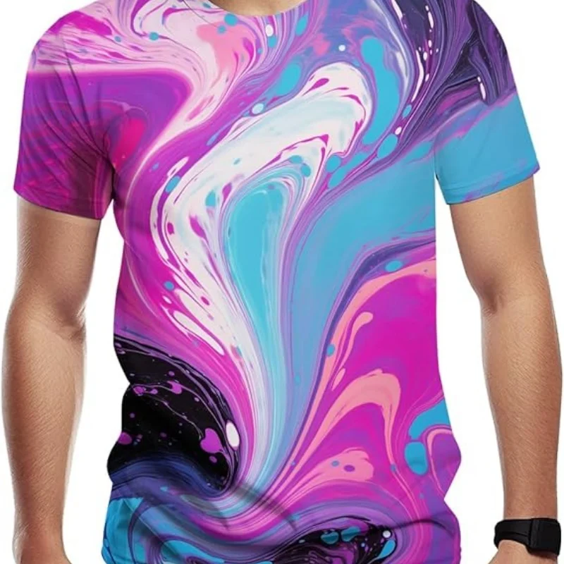 

Men's Abstract Art Pattern T-Shirt Novel 3D Printed Color Fluid T-Shirt Summer Short Sleeve T-Shirt Top