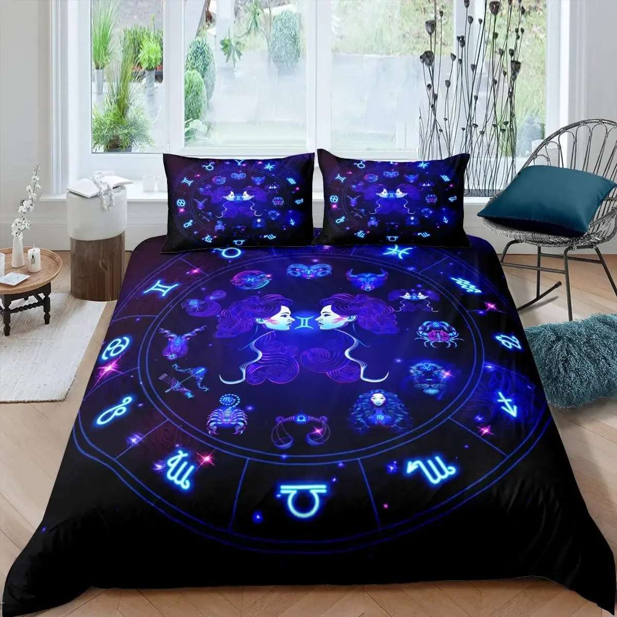 Gemini Comforter Cover Set Twin Size Constellation Duvet Cover Set, Outer Space Universe Planet Print Bedding Set for Kids Teens