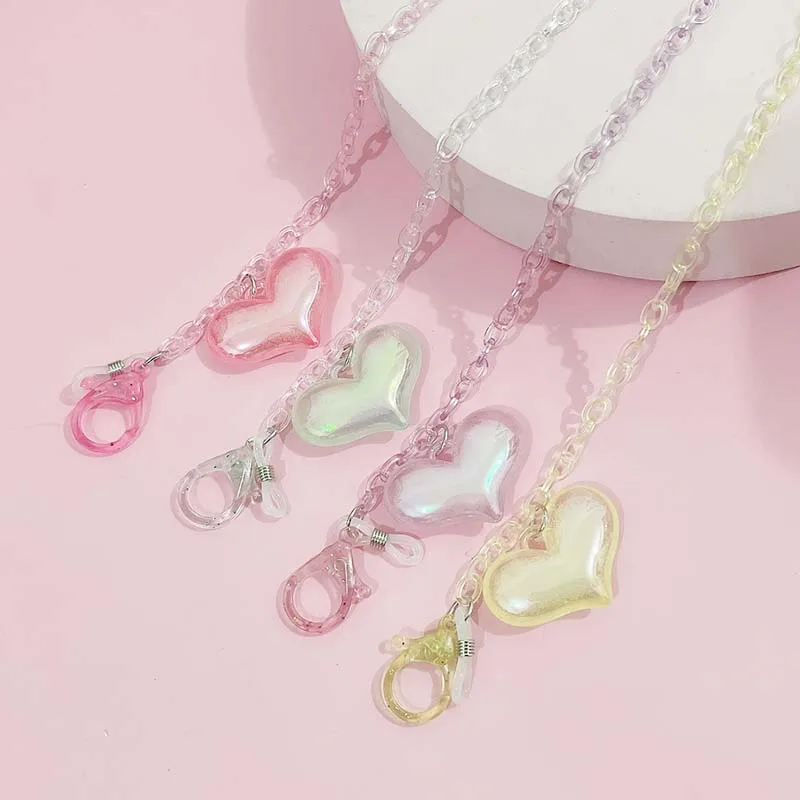 Candy Colored Acrylic Love Mask Holder Neck Rope Fashion Strawberry Bow Charm Reading Glasses Chain Jewelry Lanyard for Women