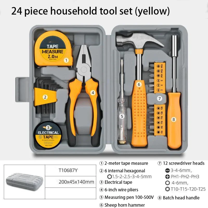 13/24Piece Tool Box Kit Household Hardware Hand Tool Set Tool Boxes Multi-tool Screwdriver Wrench Tools Kits For Home Use