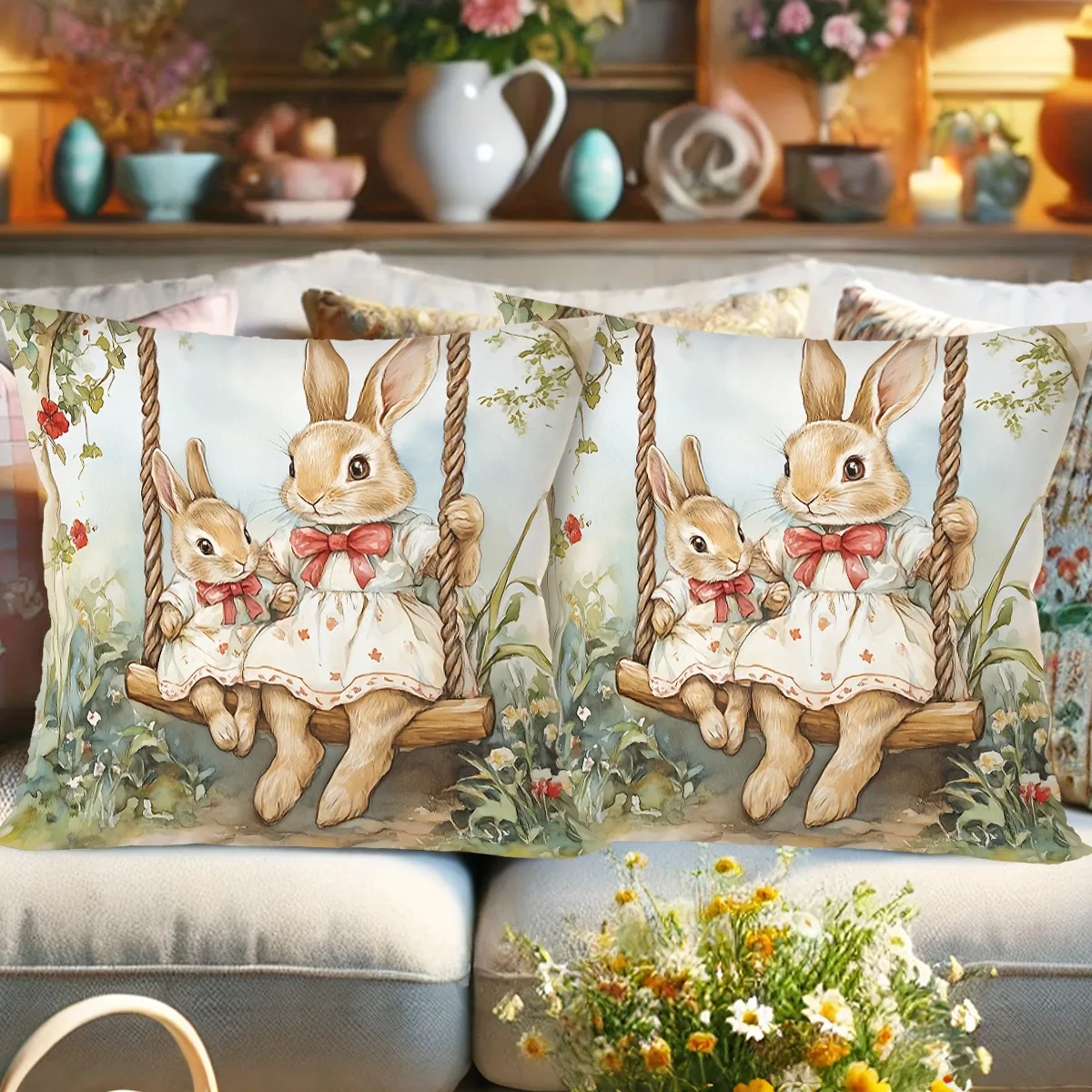Easter Throw Pillow Cover Rabbit Eggs Decorative Pillowcase for Sofa Bed Cushion Case for Spring Holiday Home Decor Easter 2026 - view 6