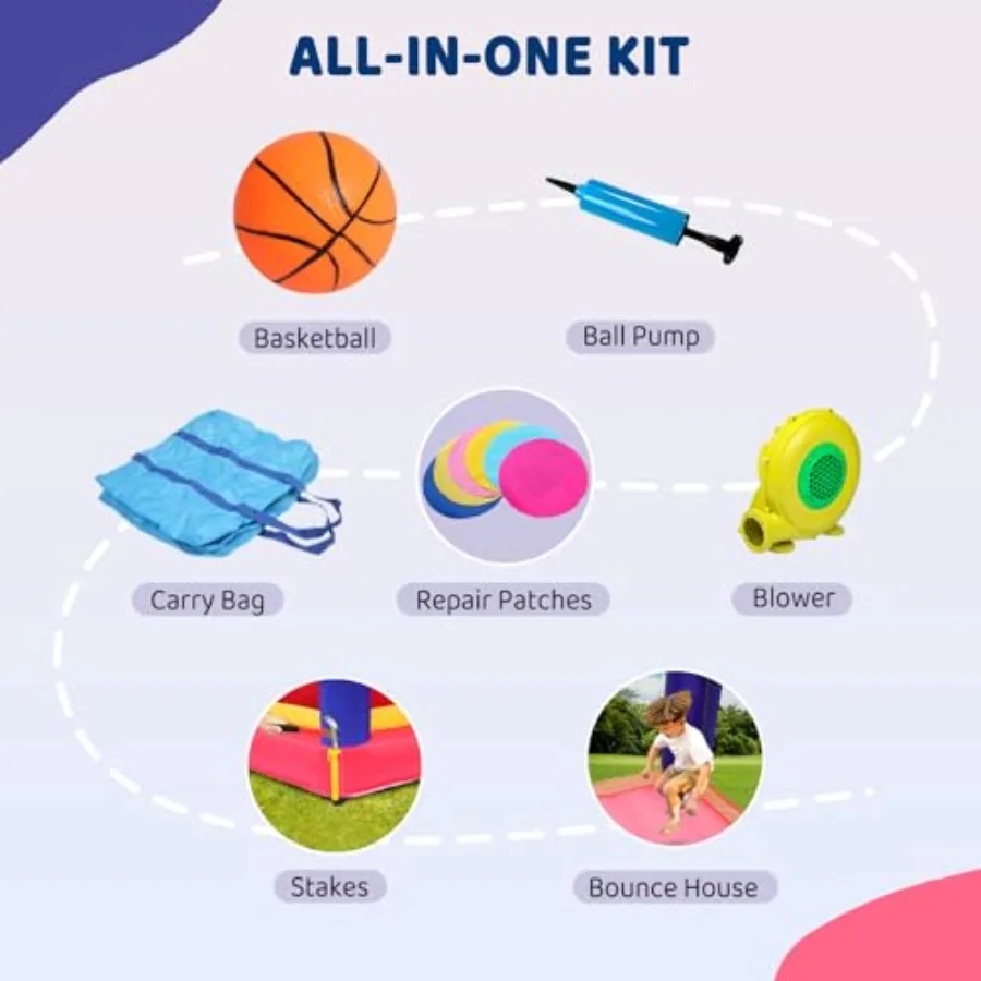 Inflatable Bounce House for Kids with Ball Pit, Inflatable Bouncing Castle Play Center w/Air Blower Pump, Jump'n Slide Bouncer f