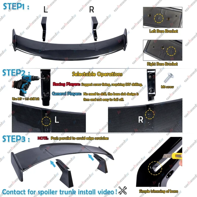 

High Quality 58 Inch Gloss Black GT Style Rear Trunk Spoiler Wing Universal ABS Racing Parts